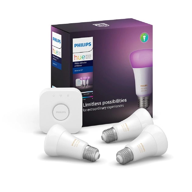 PHILIPS Hue LED電球 3個セット Hue スターター キット: E26 LED 電球 フルカラー 3 個 + Hue ブリッジ