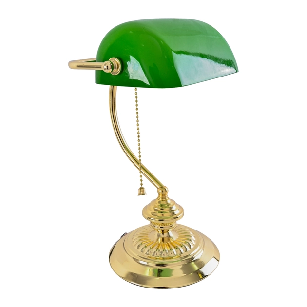 Luminaria De Mesa Metal Dourado E Vidro Verde Banker