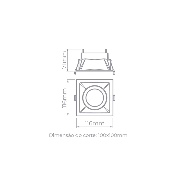 Plafon Embutir Aluminio Square 11,6cm