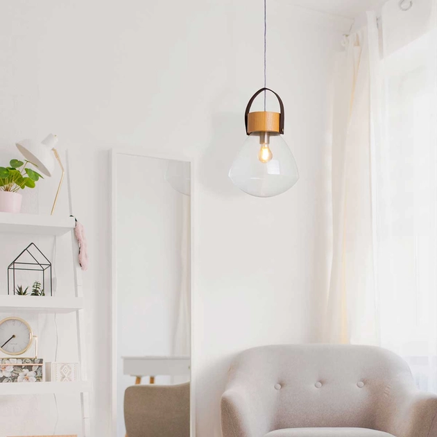 Pendente Vidro E Madeira Castanha 29cm Lampadari