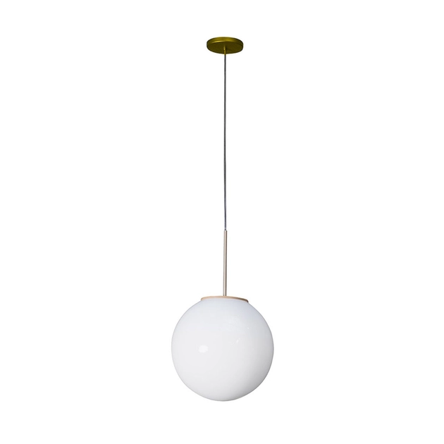 Pendente Madeira Metal Vidro Branco Dourado Milk