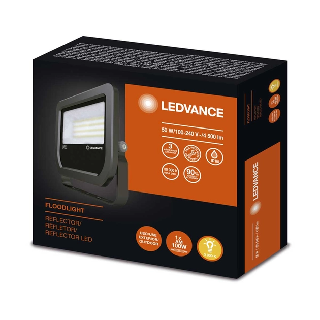 Projetor Led Aluminio Preto 50w 100 Ip65 Luz Amarela
