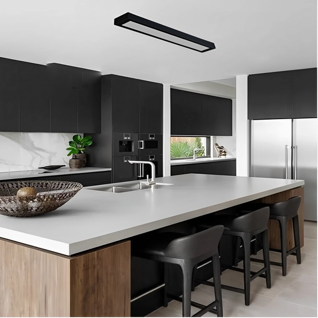 Plafon Led Sobrepor Retangular Preto 36w 6500k Londres