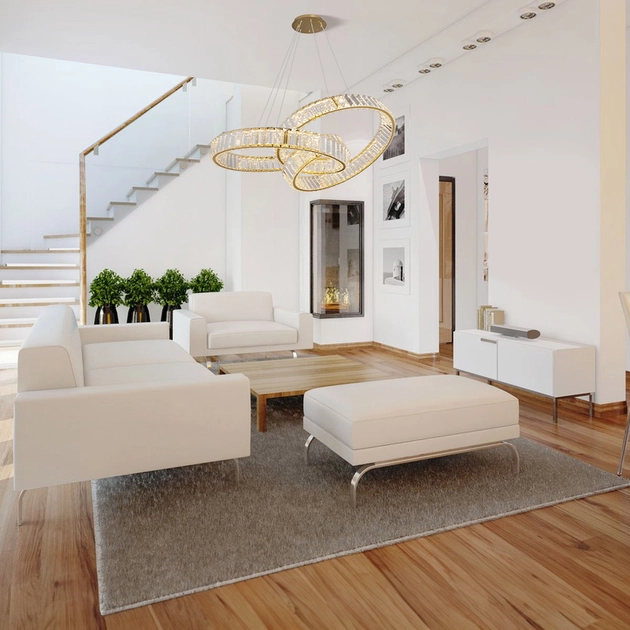 Pendente Led Cristal Metal Dourado 90w 3000k Andreza
