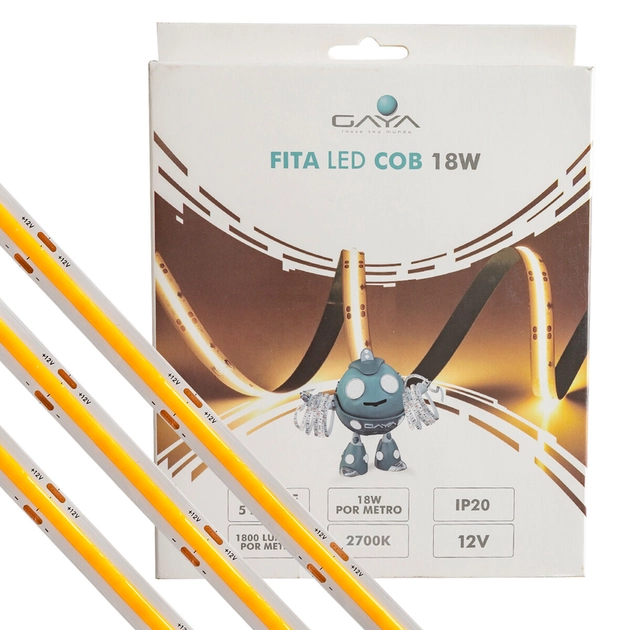 Fita De Led Cob 18w Por Metro 12v Irc80 5m 2700k
