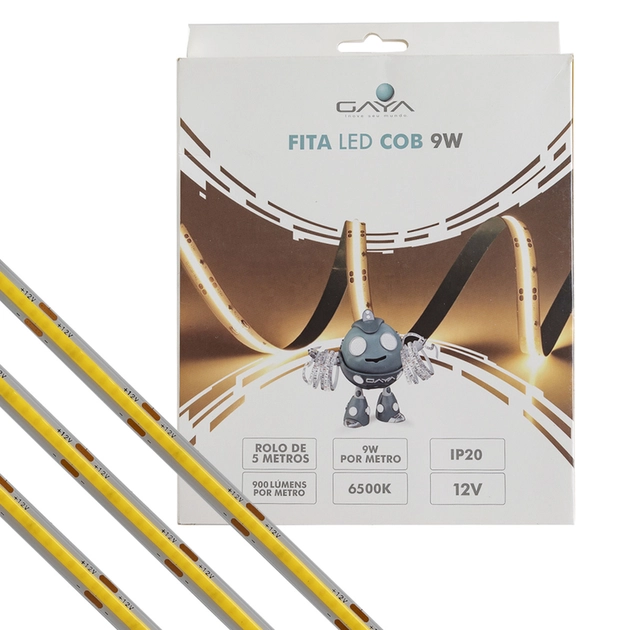 Fita De Led Cob 9w Por Metro 12v Irc80 5m 6500k