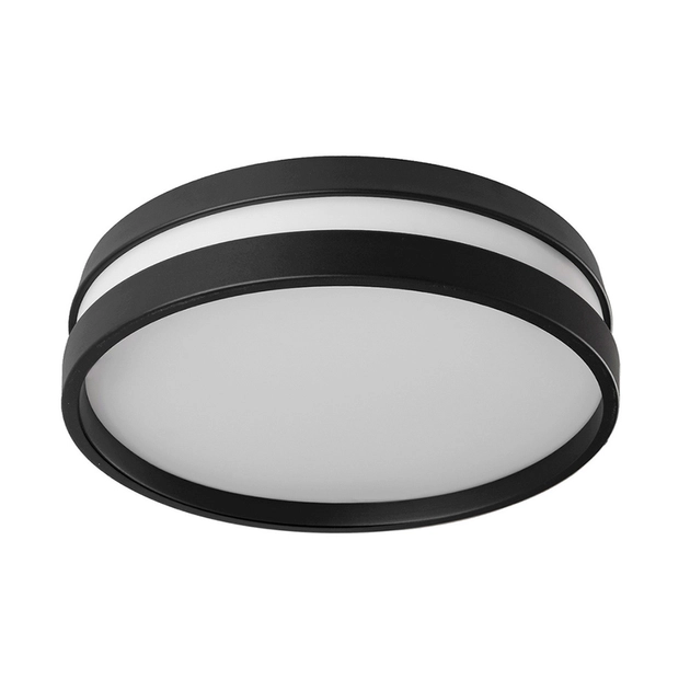 Difusor de luz circular Plafon de sobrepor Lucca, da Yamamura, feito em aluminio preto. Também nas cores cobre, branco e dourado
