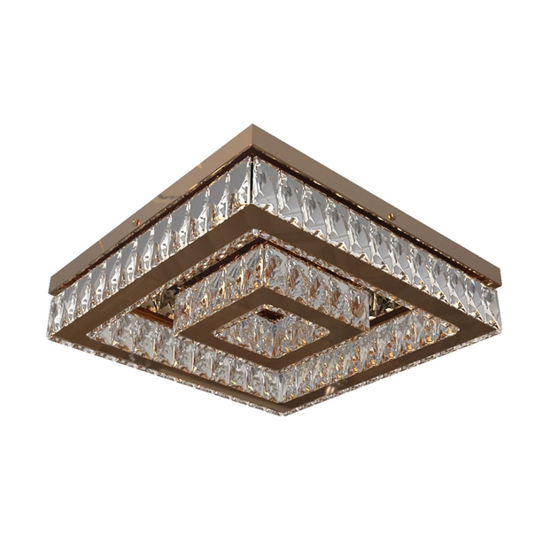 Plafon Led De Sobrepor Cristal E Inox Gold Rose 33w 3000k