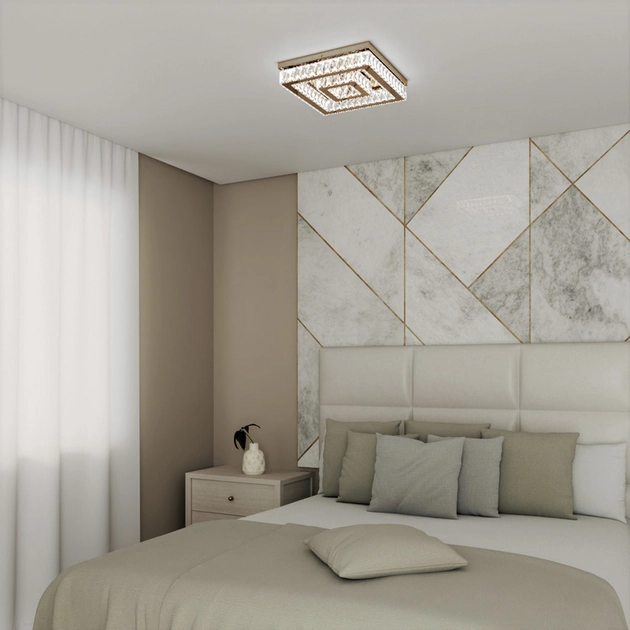 Plafon Led De Sobrepor Cristal E Inox Gold Rose 33w 3000k