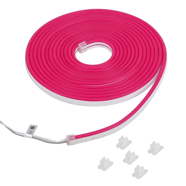 Fita De Led Neon Rosa 7w Por Metro 12v Ip65 Irc80 5m