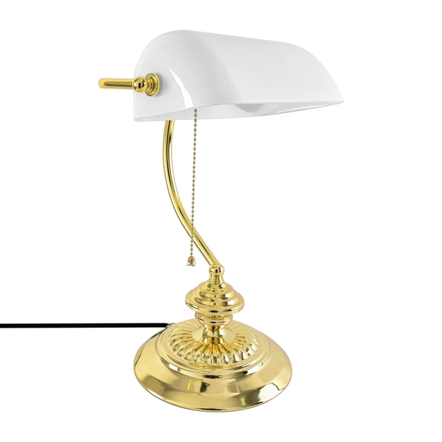 Luminaria De Mesa Metal Vidro Branco Dourado Banker
