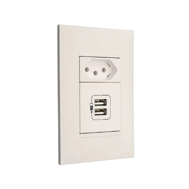 Conjunto Tomada 2p+T E Carregador Usb Branco Pial Plus+