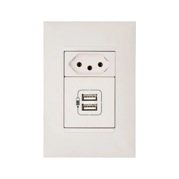 Conjunto Tomada 2p+T E Carregador Usb Branco Pial Plus+