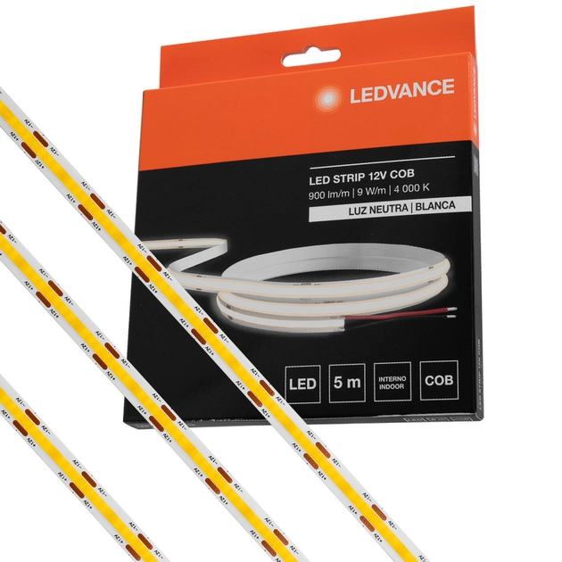 Fita De Led Cob 9w Por Metro 12v 4000k 5 Metros Value