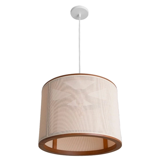 Pendente Madeira Castanho Com Palha Sintetica 40cm Apollo