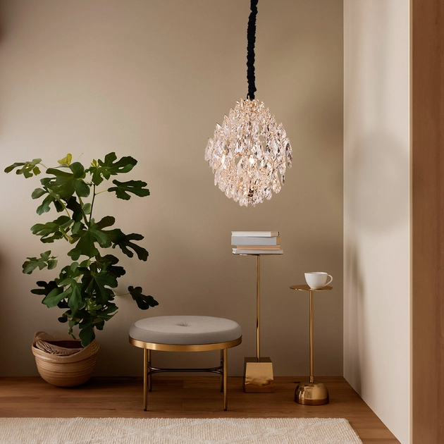 Pendente Cristal K9 Metal Dourado 40cm Glamour