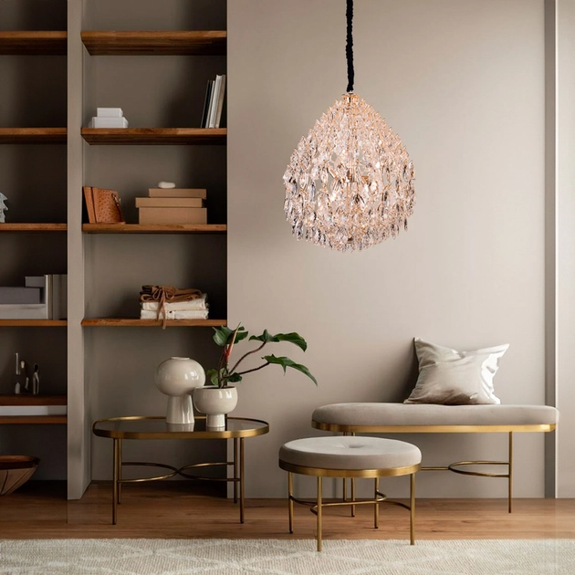Pendente Cristal K9 Metal Dourado 60cm Glamour