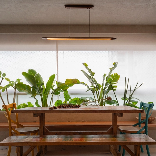 Pendente Led Ferro Madeira Imbuia 20w 3000k Native