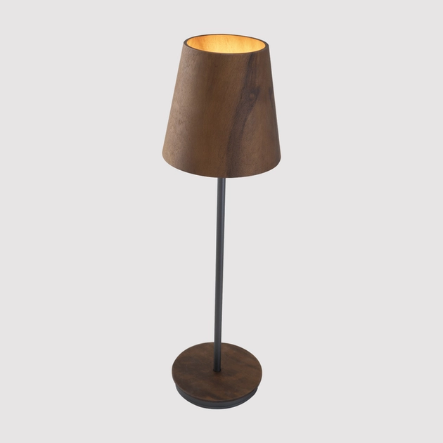 Luminaria De Mesa Madeira Natural Imbuia Conica