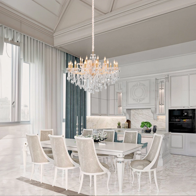 Lustre Cristal K9 Metal Dourado 115cm Castle