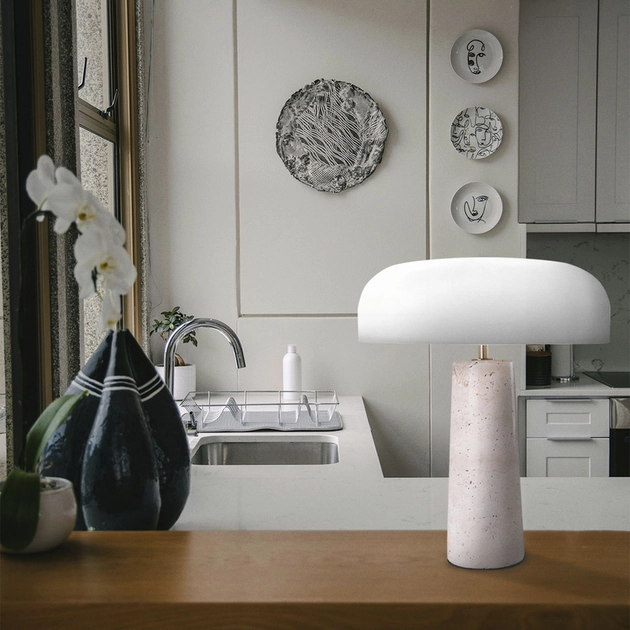 Luminaria De Mesa Led Pedra Travertino 12w 3000k Elegance