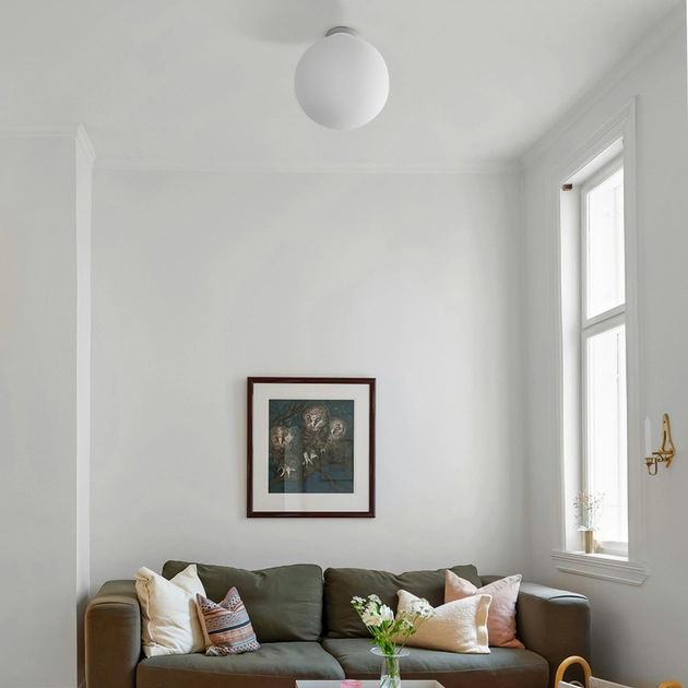 Plafon De Sobrepor Vidro Metal Branco 30cm Ball