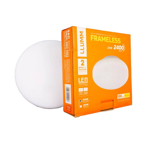 Plafon De Sobrepor Led Acrilico Branco 24w 2400lm 4000k Frameless