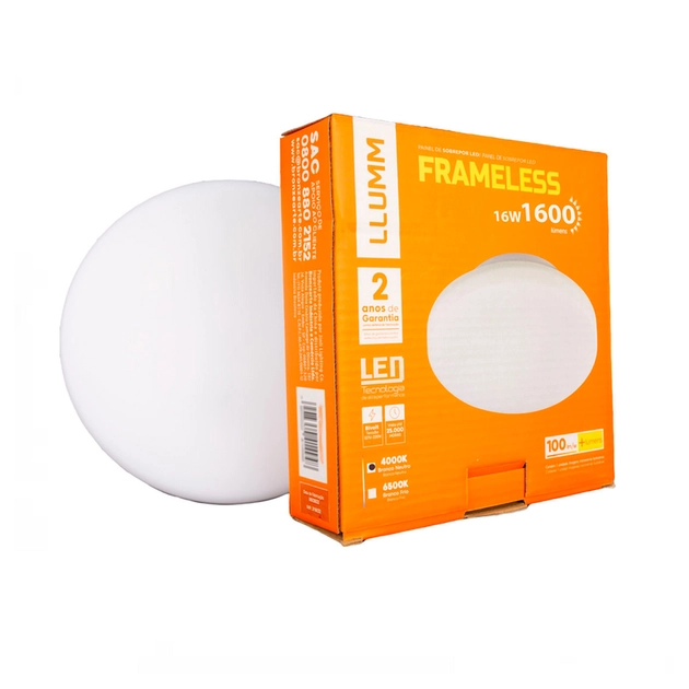 Plafon Led De Sobrepor Branco 16w 180 4000k Frameless