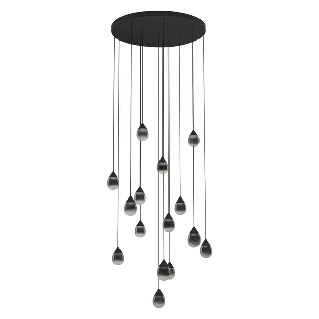 Pendente Led Vidro Fume E Aluminio Preto 69w 3000k Drop