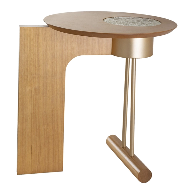 Mesa Lateral Iluminada Madeira E Vidro Castanho Cosmo