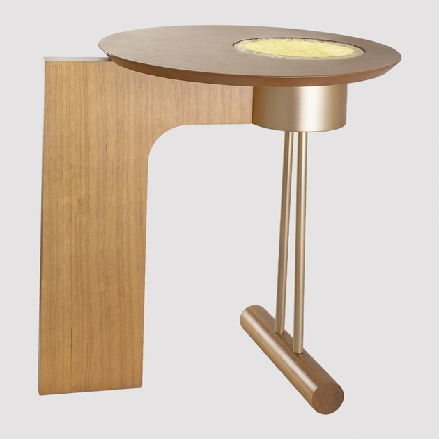 Mesa Lateral Iluminada Madeira E Vidro Castanho Cosmo
