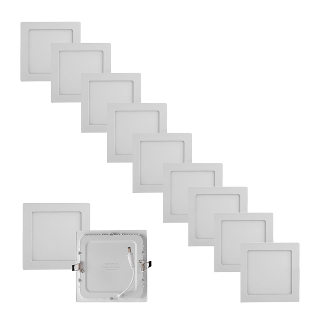 Kit 10 Plafons LED Embutir Quadrado Branco 12w Panel