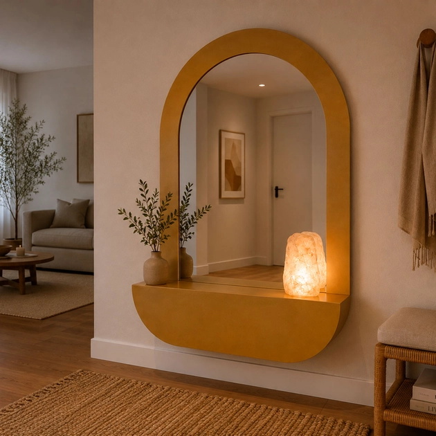 Espelho Led Quartzo E Metal Dourado 60w 3000k Rituais