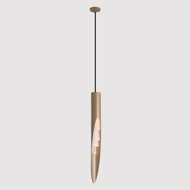 Pendente Selenita E Metal Dourado Vertical Aura Ii