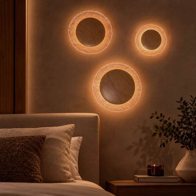 Arandela Led Madeira E Vidro Ambar 10,4w 3000k Eclipse