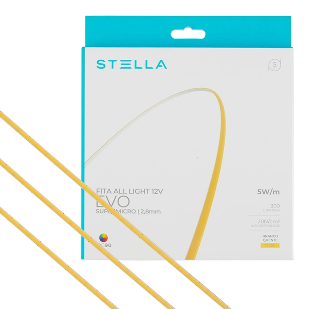 Fita De Led 5w Por Metro 12v 2700k 5m Irc90 All Light Evo